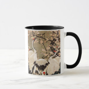 Taza 15. el 梅花群鶴図, ciruelo del 若冲 florece y las grúas,