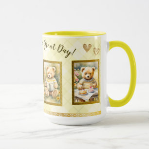 Taza 15 oz Cute Teddy Bear Yellow Great Day Fun Happy