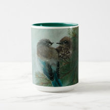 15 oz Mug Hermosa pintura Aves azules de montaña