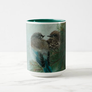 Taza 15 oz Mug Hermosa pintura Aves azules de montaña