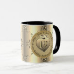 Taza 19.º Boda de bronce (color)<br><div class="desc">¡Por un toque romántico; mi emblema ornamentado en una taza de cerámica para su 19 aniversario boda que amará!</div>