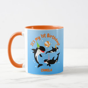 Taza 1.ᵉʳ cumpleaños bajo la orilla de la ballena bebé