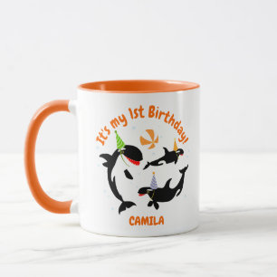 Taza 1.ᵉʳ cumpleaños bajo la orilla de la ballena bebé