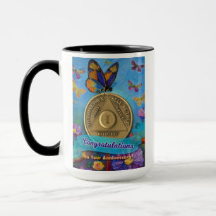 Taza 1 año NOMBRE PERSONALIZADO Flores de mariposas AA