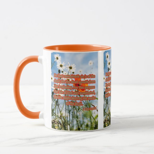 Taza 1 John 3:8 KJV Bible Scripture Pic Two-Tone (Izquierda)