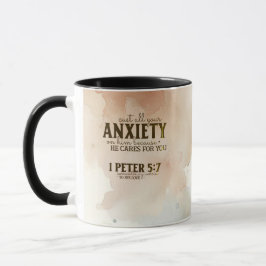 Taza 1 Peter 5:7 Arrojar tu ansiedad sobre Su Biblia Ve