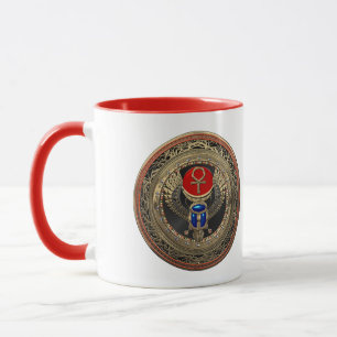 Taza [200] Sagrado Scarab egipcio alado de oro con Ankh