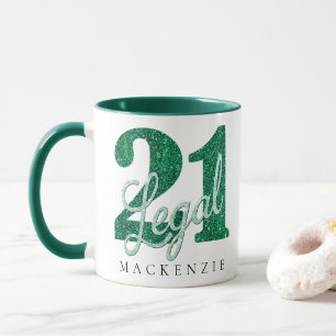 Taza 21 y legal   Green Faux Purpurina 21º cumpleaños