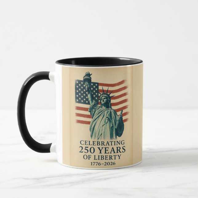 Taza 250 Anniversary Statue of Liberty Over Flag (Izquierda)