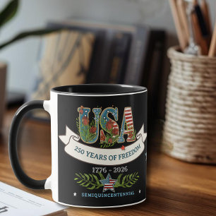 Taza 250 Años de Libertad Elegante Patriótico Negro