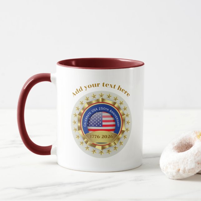 Taza 250th Anniversary USA Patriotic | 1776–2026 (Con donut)
