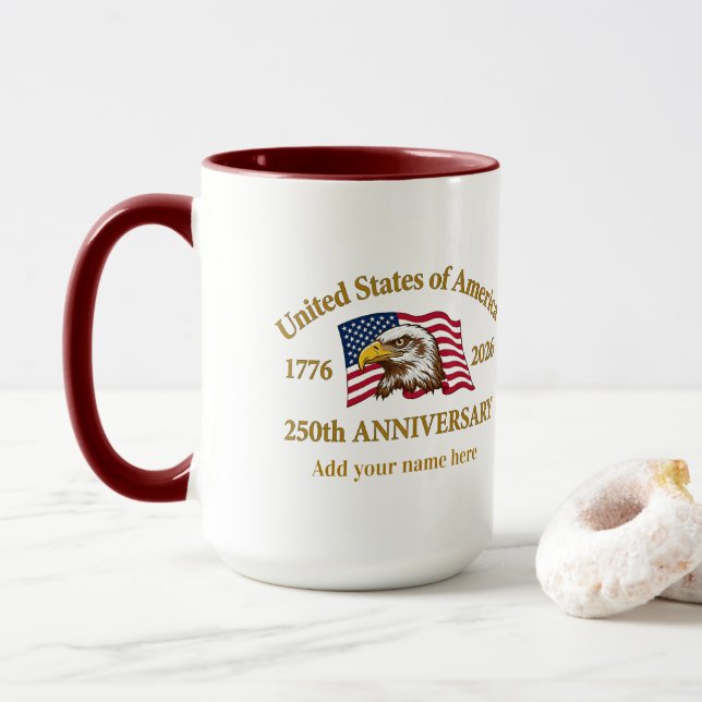 Taza 250th Anniversary USA Patriotic | 1776–2026 (Con donut)