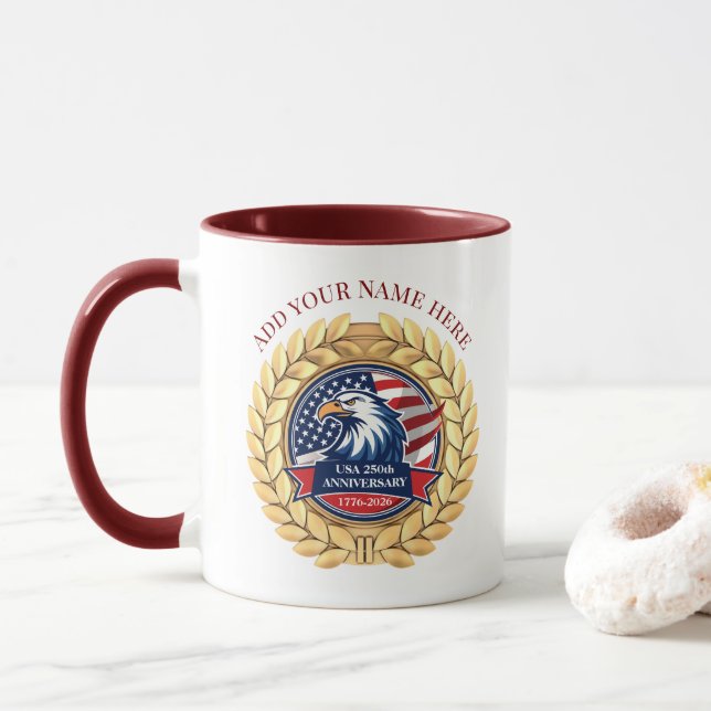 Taza 250th Anniversary USA Patriotic | 1776–2026 (Con donut)