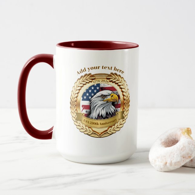 Taza 250th Anniversary USA Patriotic | 1776–2026 Button (Con donut)