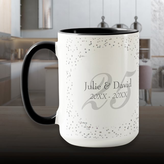 Taza 25° Aniversario Boda de Plata Stardust Confetti (25th Wedding Anniversary Silver Stardust Confetti Mug)