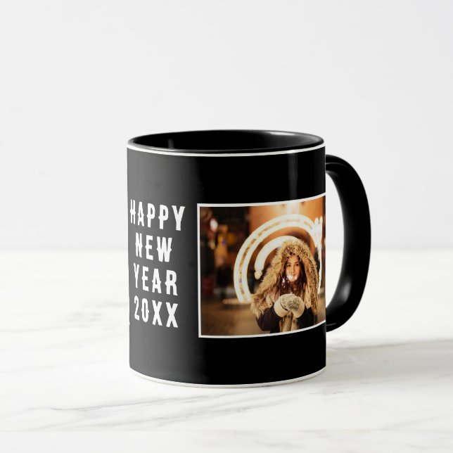 Taza 2 Collage de fotos Negro Feliz Año Nuevo 2026 (Anverso derecho)