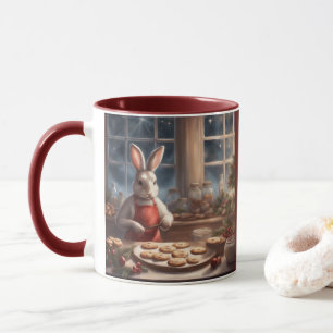 Taza 2 conejos 1 cocina horneando galletas de Navidad