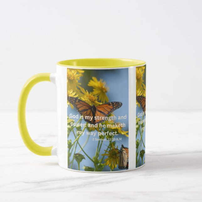Taza 2 Samuel 22:33 KJV Biblia Scripture Pic Two-Tone (Izquierda)