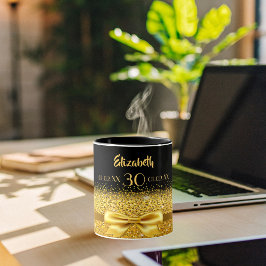 Taza 30.º cumpleaños nombre de oro negro elegante