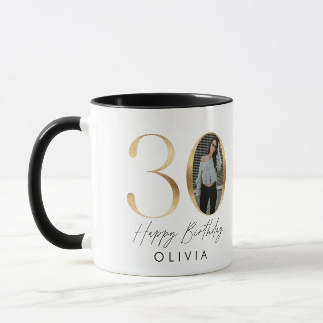 Taza 30.º cumpleaños Oro moderno elegante foto elegante (Izquierda)