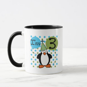 Taza 3.ª camiseta y regalo de cumpleaños del pingüino