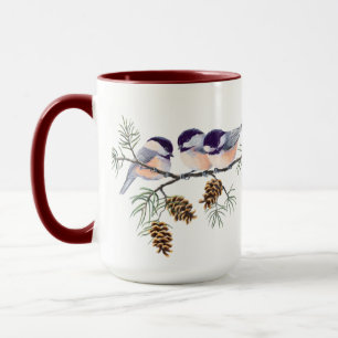 Taza 3 CHICKADEES y CONOS de SHARON SHARPE