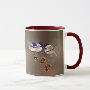 Taza 3 CHICKADEES y CONOS de SHARON SHARPE