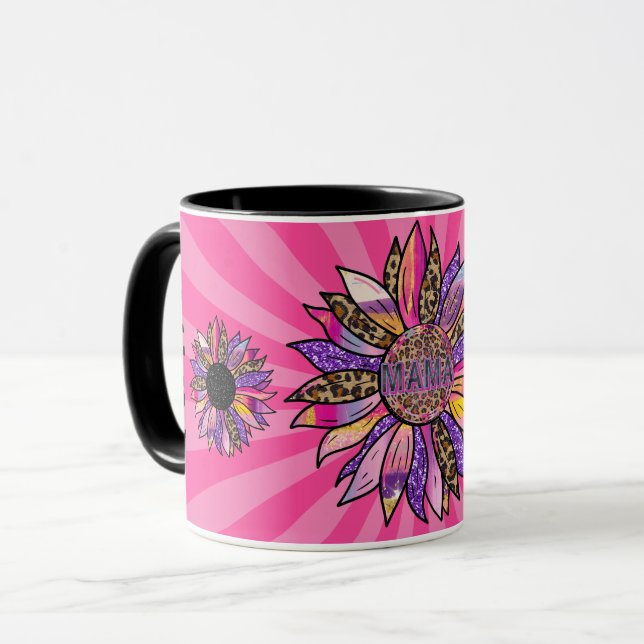 Taza 3 Flores Purpurina Personalizar Mama (Anverso izquierdo)