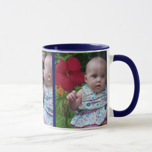 Taza 3 grandes fotos fondo azul fácil regalo de envío