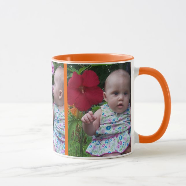 Taza 3 Grandes fotos Naranja fondo fácil de cargar (Derecha)
