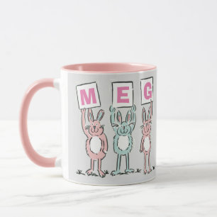 Taza 3 Letra Nombre Conejos divertidos Diseño