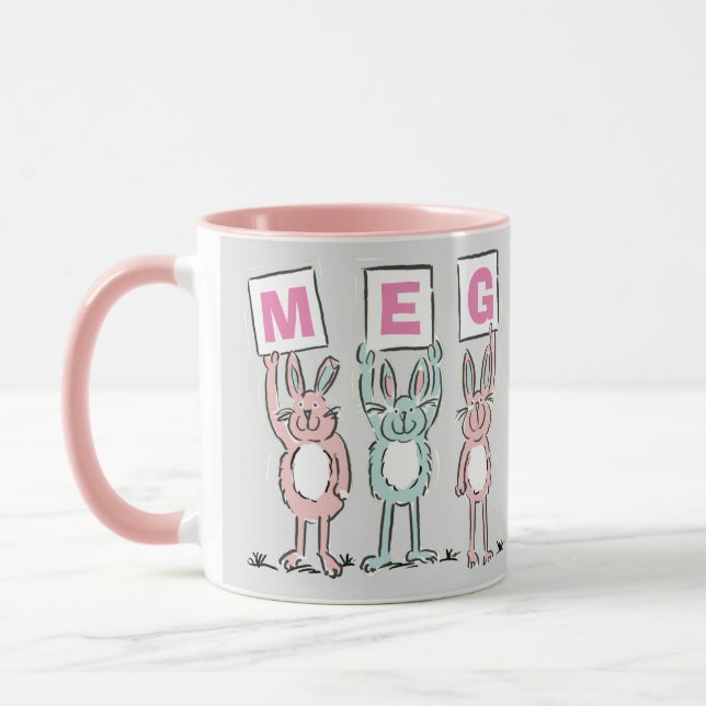 Taza 3 Letra Nombre Conejos divertidos Diseño (Izquierda)