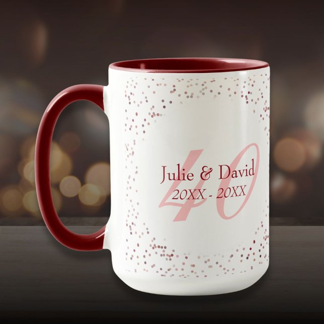 Taza 40.º aniversario Boda Ruby Stardust Confetti (40th Wedding Anniversary Ruby Stardust Confetti Mug)