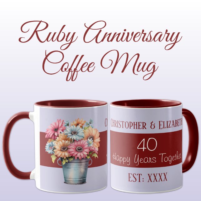 Taza 40.º aniversario de rubí las flores llaman púrpura (Subido por el creador)