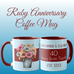 Taza 40.º aniversario de rubí nombres de flores azules