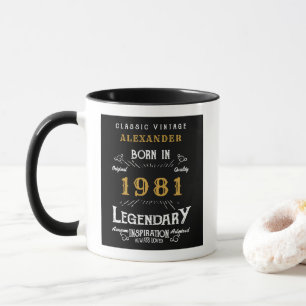 Taza 40.º cumpleaños nacido en 1981 retro negro persona