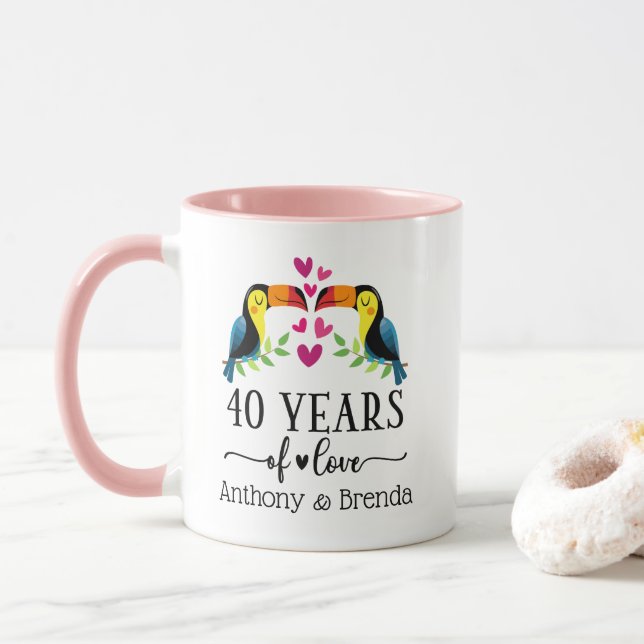 Taza 40° Aniversario de la Pareja de Pájaros Mug (Con donut)