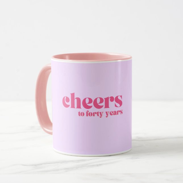 Taza 40° cumpleaños, morado de "vítores a cuarenta años (Anverso izquierdo)