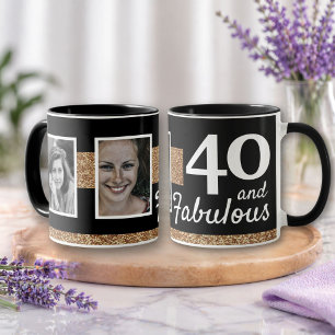 Taza 40 y Fabuloso Brillo Dorado 2 Fotos Cumpleaños 40