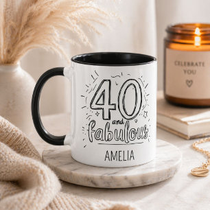 Taza 40 y Fabuloso Doodle Feliz Cumpleaños