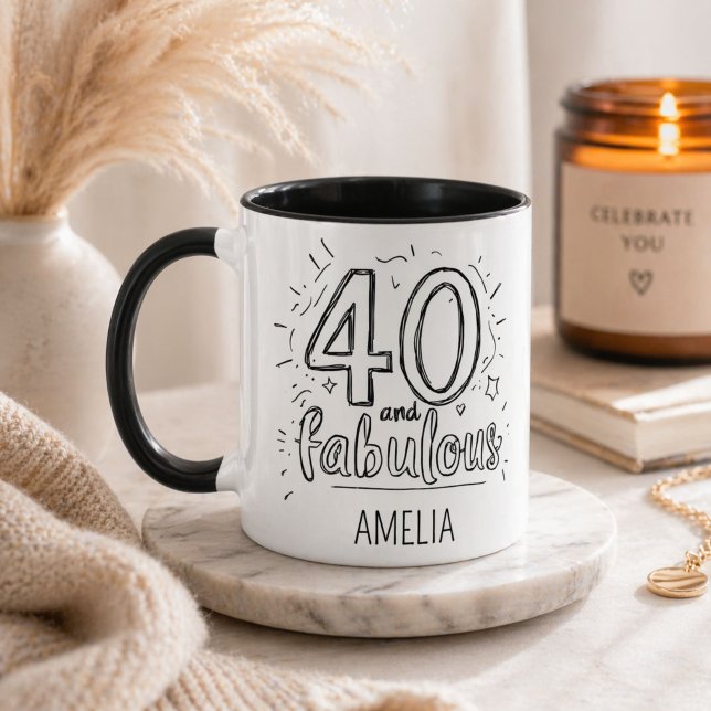 Taza 40 y Fabuloso Doodle Feliz Cumpleaños (Subido por el creador)