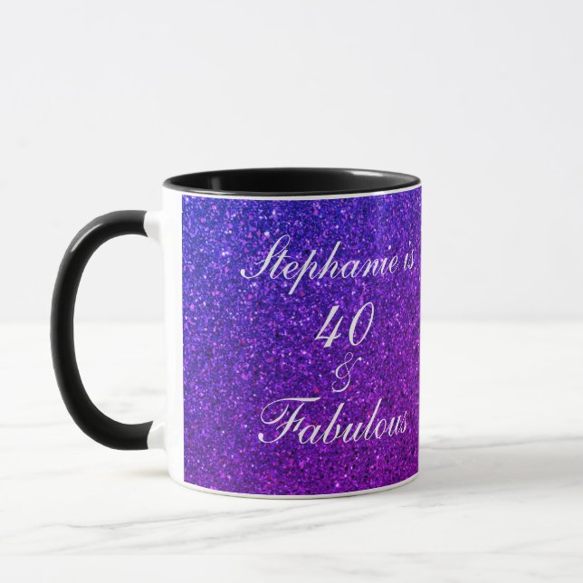 Taza 40 Y Fabuloso Purpurina Púrpura Rosa De Cumpleaños (Izquierda)