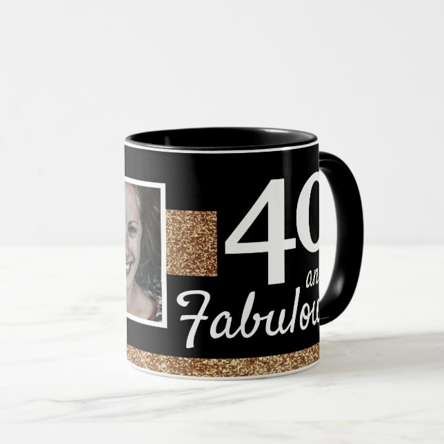 Taza 40 y Fabulous Gold Purpurina 2 Foto 40 cumpleaños (Anverso derecho)