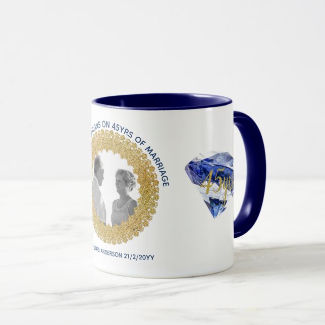 Taza 45° Aniversario del Boda - AÑADIR regalo de zafiro (Anverso derecho)