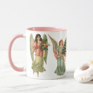 Taza 4 Ángeles Victorianos Diferentes, Navidad Vintage