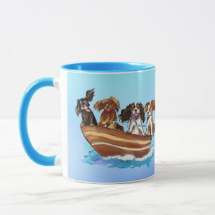 Taza 4 Cavalier King Charles Spaniels en un Barco