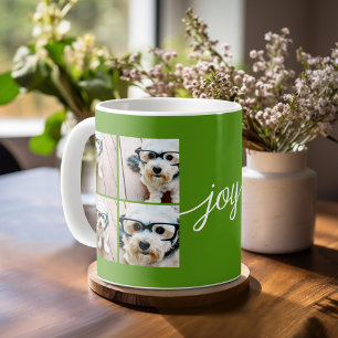 Taza 4 Colage de Fotos con Alegría Navideña Verde