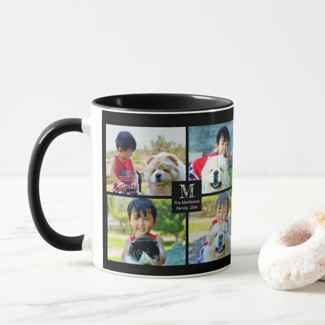 Taza 4 Collage personalizado fotográfico con monograma (Con donut)