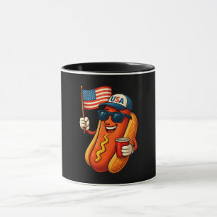 Taza 4 de julio Hotdog Funny Bandera Patriótica de EEUU