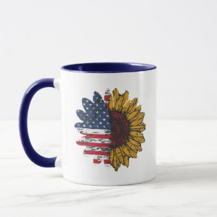 Taza 4 de Julio Idea de Independencia Girasol Bandera d